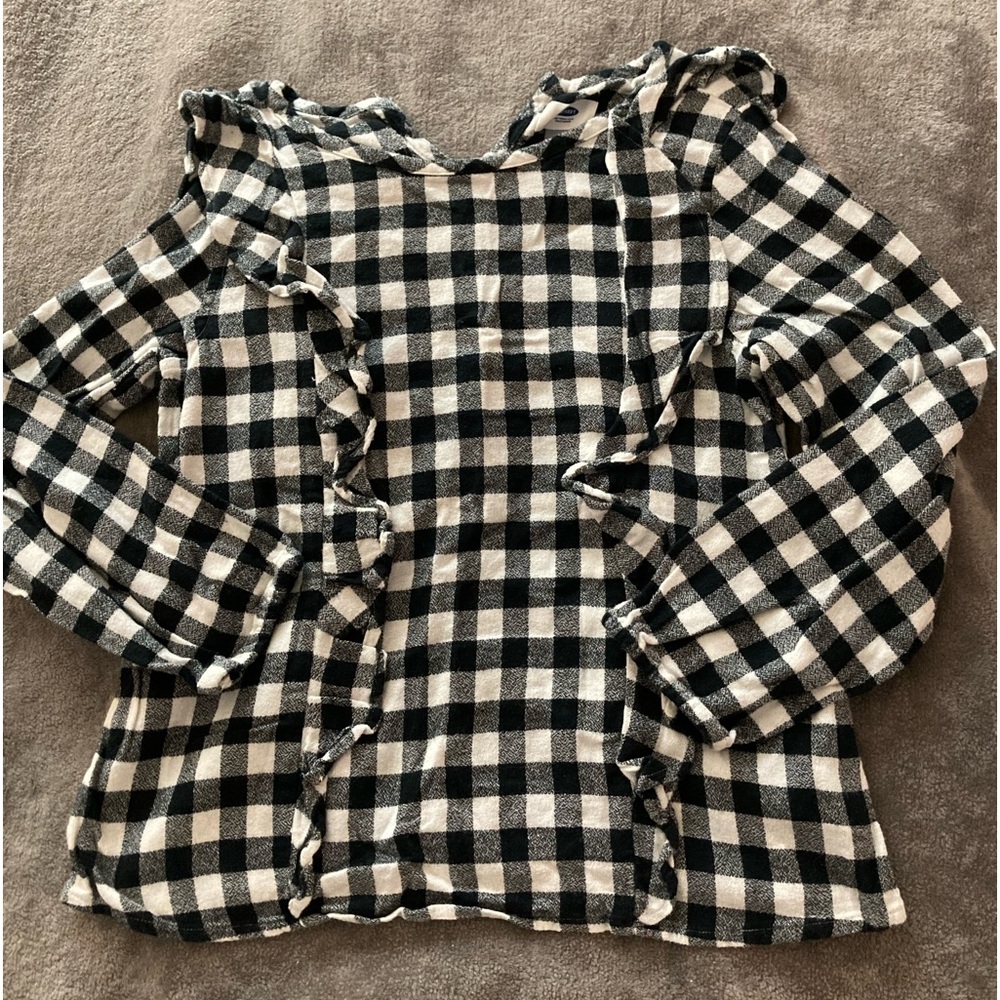 Ruffled long sleeve buffalo plaid shirt